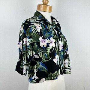 Damante Floral Button Down Crop Top Shirt Hawaiian Tropical Resort Wear S/CH‎